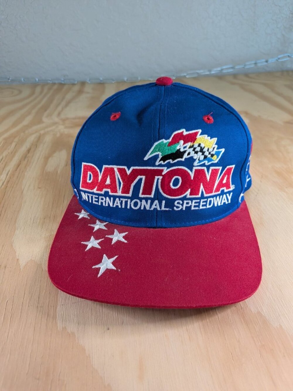 Vintage Daytona International Speedway Snapback Hat NASCAR USA Flag Stars